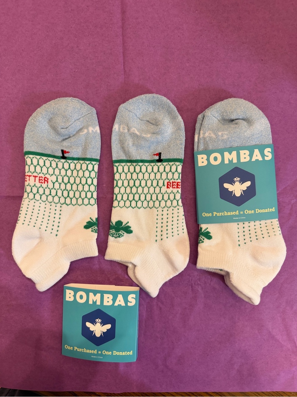 2 Pair Bombas- Unisex Midweight Ankle Socks in Light Blue, Cream & Green
